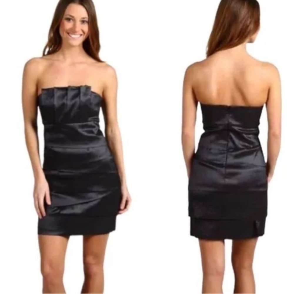 Max & Cleo Strapless Black holiday party cocktail mini dress size 6